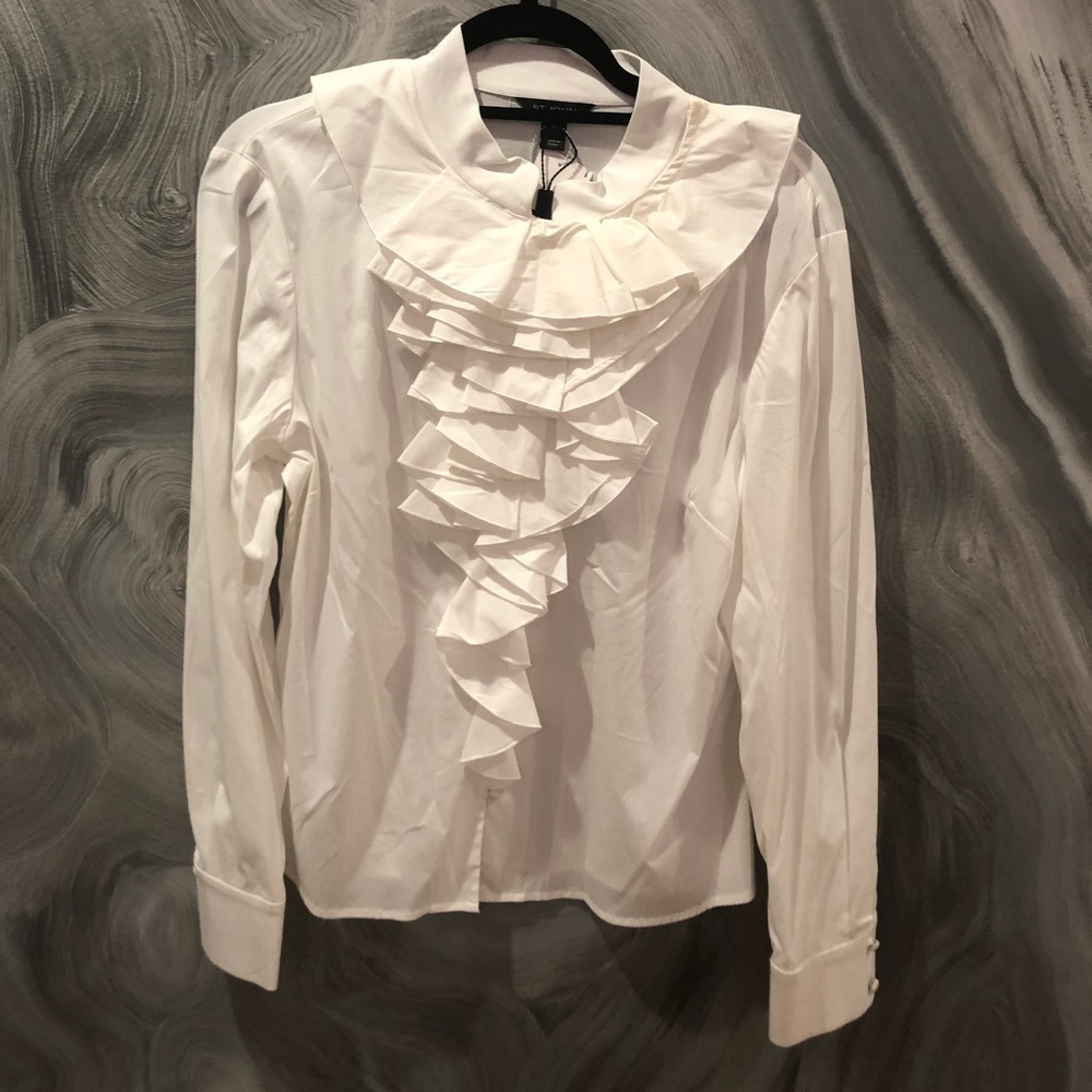 ST. JOHN  NWT white ruffle button down blouse